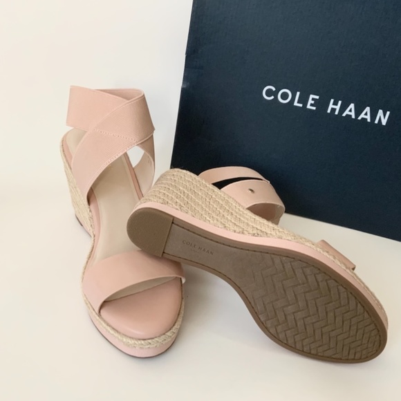 COLE HAAN Cloudfeel Nude Rose Espadrille Wedge Sandals Leather Platform Heels - Picture 10 of 10